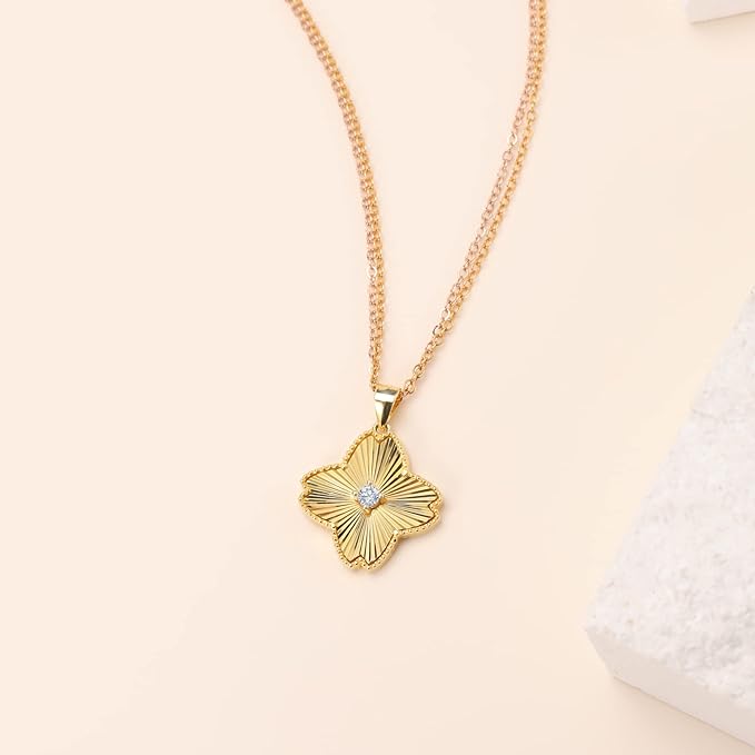 ONE :💎Pendant MOISSANITE Necklace 💎, Clover YELLOW GOLD PLATED OVER 925 STERLNG SILVER