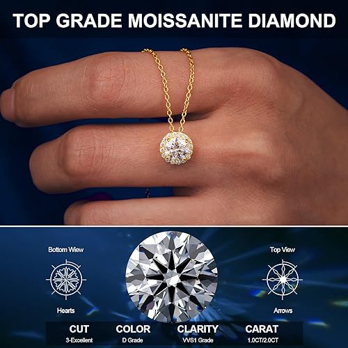 ONE :💎Pendant Necklace 💎MOISSANITE DIAMOND Color: SILVER 18K YELLOW GOLD PLATED-S925-2.0CT