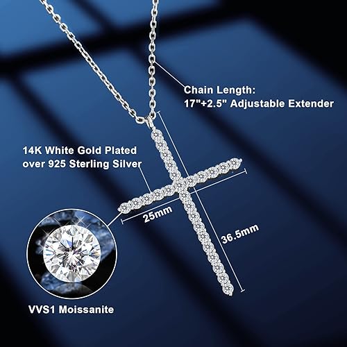 ONE :💎Pendant Cross Necklace💎MOISSANITE DIAMOND 14k WHITE GOLD PLATED OVER 925 STERLNG SILVER