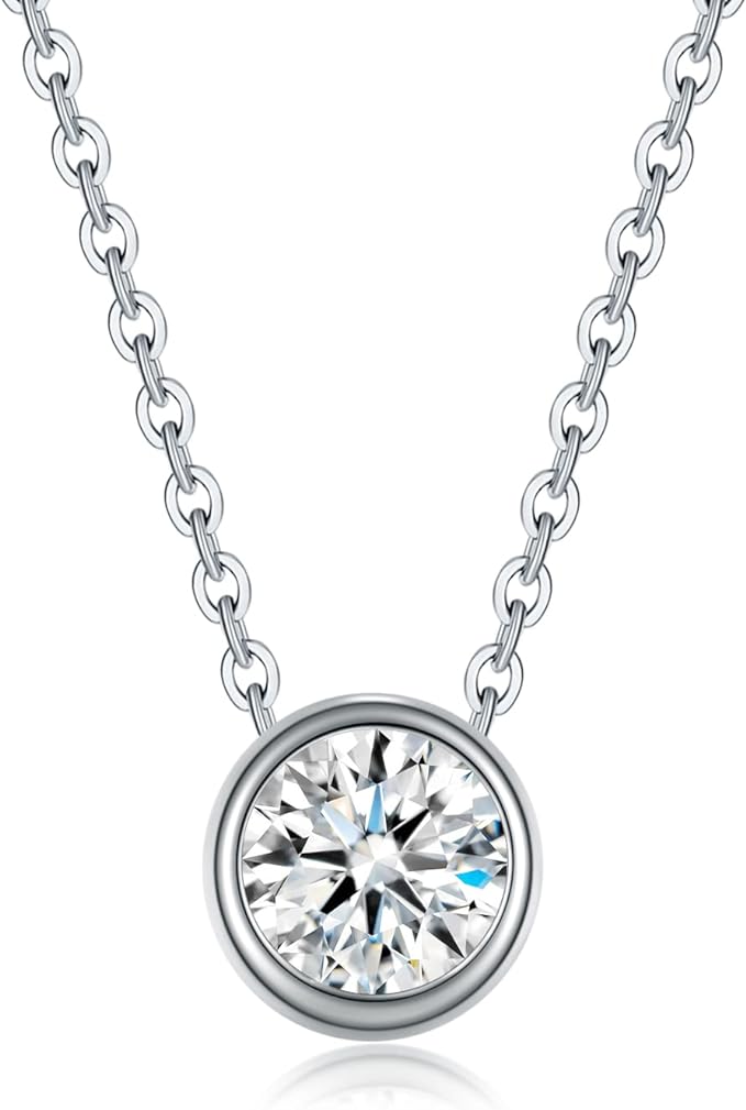 ONE : 💎Pendant Necklace 💎 MOISSANITE DIAMOND Classic Cup (18K WHITE Gold) OVER 925 Sterling Silver Necklace) D Color VVS1 Clarity 1CT