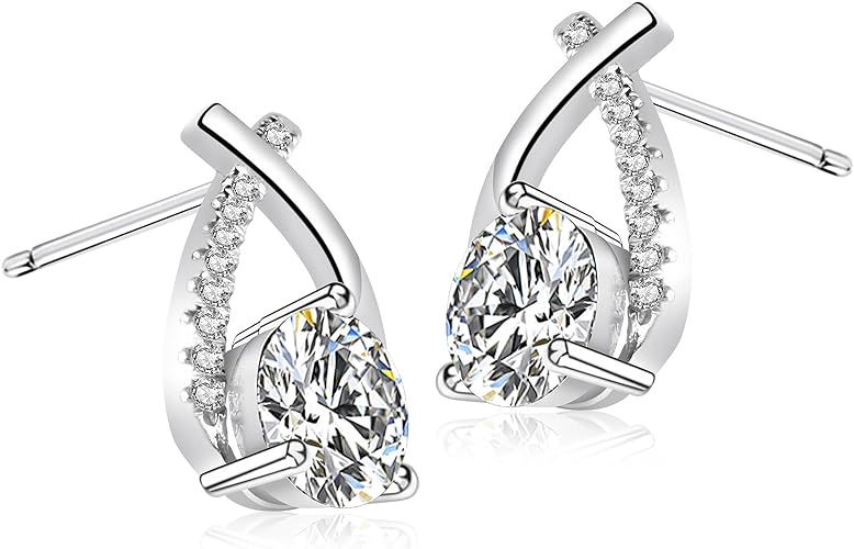 ONE PAIR: MOISSANITE Diamond Earrings,2-2.4 CT  D Color VVS1 Clarity Round Cut Lab Created Diamond Earrings Sterling Silver 18K White Gold Plated Earrings Minimalist Mermaid Tail Earrings Size: 6.5MM-2ct.tw(1ct*2)