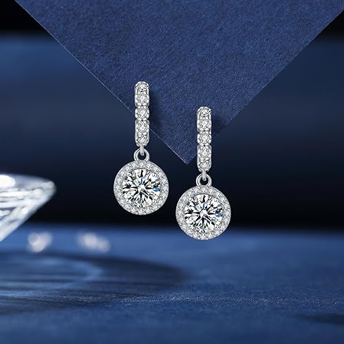 ONE PAIR: 925 Sterling Silver MOISSANITE DROP Earrings HIGH QUALITY MOISSANITE DIAMOND Brilliant ROUND CUT