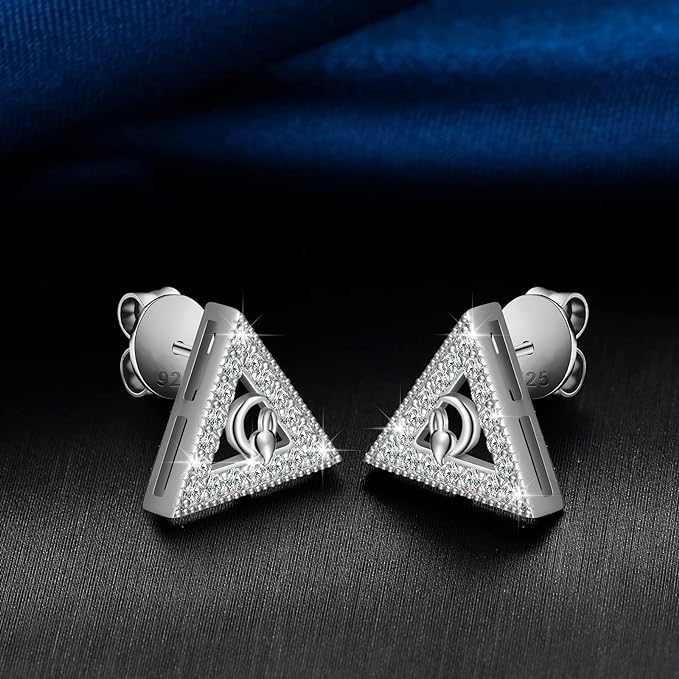 ONE PAIR: of Earrings Triangle Color: 925 Sterling Silver HIGH QUALITY MOISSANITE DIAMOND EARRINGS