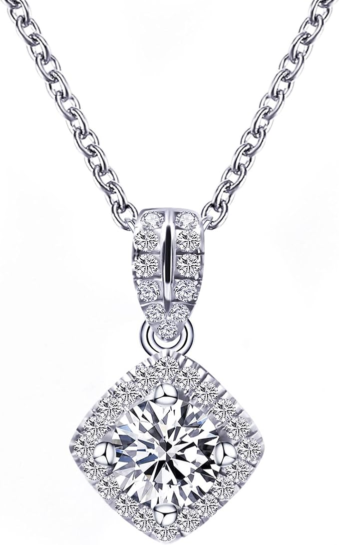 ONE :💎Pendant Necklace 💎MOISSANITE DIAMOND Color: SILVER Style: Square Halo 0.5ct