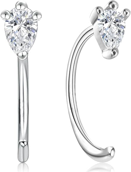 ONE PAIR:  EARRINGS MOISSANITE DIAMONDS D Color VVS1 Clarity Brilliant The tiny cartilage earrings have 2 pieces of 3x2mm pear cut D Color VVS1 MOISSANITE. The total carat weight of the 2 MOISSANITE stones is 0.2 carats.925 STERLING SILVER