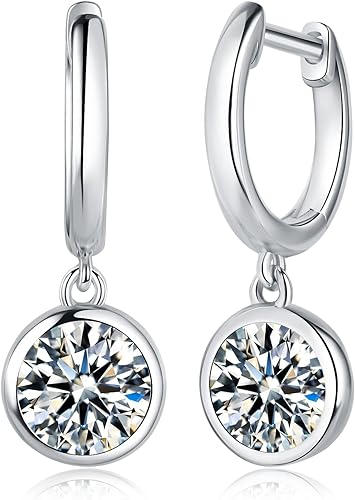 ONE PAIR: 925 Sterling Silver MOISSANITE DANGLE DROP Earrings HIGH QUALITY MOISSANITE DIAMOND Brilliant ROUND CUT