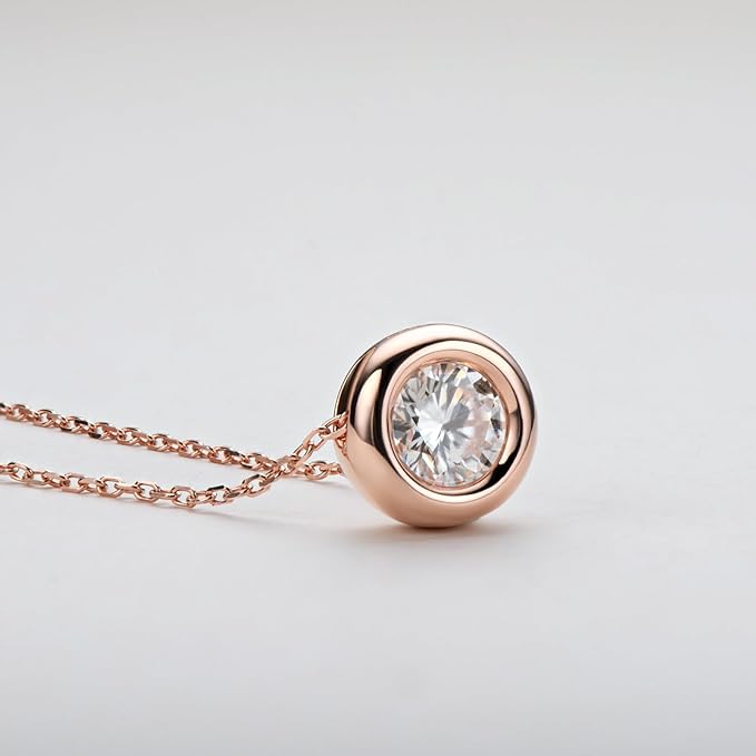 ONE : 💎Pendant Necklace 💎 MOISSANITE DIAMOND Style: Round Solitaire(18K Rose Gold) OVER 925 Sterling Silver Necklace) D Color VVS1 Clarity