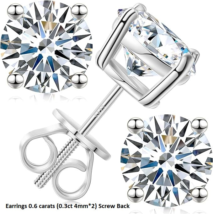 One Pair of Earrings 0.6 carats (0.3ct 4mm*2) Screw Back HIGH QUALITY MOISSANITE DIAMOND EARRINGS SCREW BACK