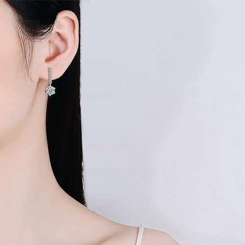 ONE PAIR: 925 Sterling Silver MOISSANITE DROP Earrings HIGH QUALITY MOISSANITE DIAMOND Brilliant ROUND CUT