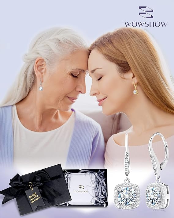 ONE PAIR: 18K White Gold 925 Sterling Silver Dangle Earrings Leverback Drop Earrings  Color  Brilliant Round Cut HIGH QUALITY MOISSANITE DIAMOND 3.0 Carats-(1.5ct*2)-7.5mm