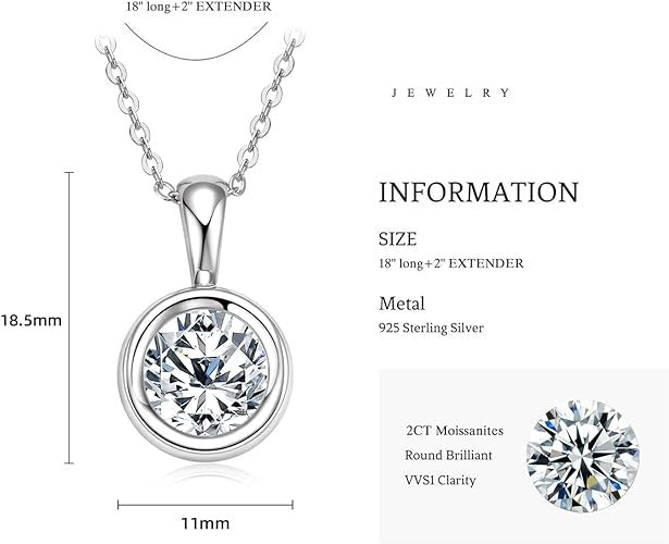 ONE :💎Pendant Necklace💎 2.0 CARAT MOISSANITE WHITE GOLD PLATED OVER 925 STERLNG SILVER