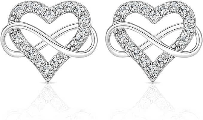 ONE PAIR: Heart Stud Earrings,925 Sterling Silver with 18K White Gold Plated HIGH QUALITY MOISSANITE DIAMONDS D Color VVS1 0.5 Carat