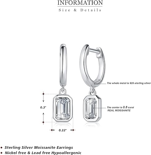 ONE PAIR: 925 Sterling Silver MOISSANITE DROP Earrings HIGH QUALITY MOISSANITE DIAMOND Brilliant ROUND CUT