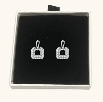 ONE PAIR: Gorgeous Square Shaped Silver Stud Earrings MOISSANITE DIAMONDS D Color VVS1 Clarity Brilliant 1.4mm 1.6mm  0.89cttw per pair weight: about 3.5g.