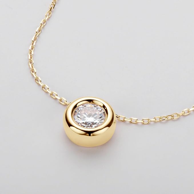 ONE : 💎Pendant Necklace 💎 MOISSANITE DIAMOND Style: Round Solitaire 1CT Cut D Color VVS1 Clarity 18K YELLOW Gold Plated OVER 925 Sterling Silver Necklace