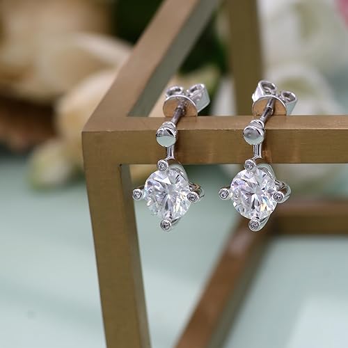 ONE PAIR: Drop & Dangle Stud Earrings, 18K White Gold PLATED 925 Sterling Silver HIGH QUALITY MOISSANITE Diamonds Total 2.0ct one pair GRA Certificate