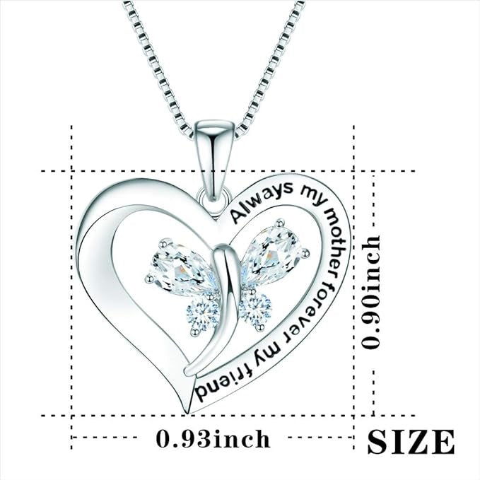 ONE PAIR: CZ Crystal Platinum Plated Silver Necklace Gifts for Mom Wife Girlfriend Her on Mothers Day Anniversary Birthday Gifts for Women Always My Mother Forever My Friend necklace