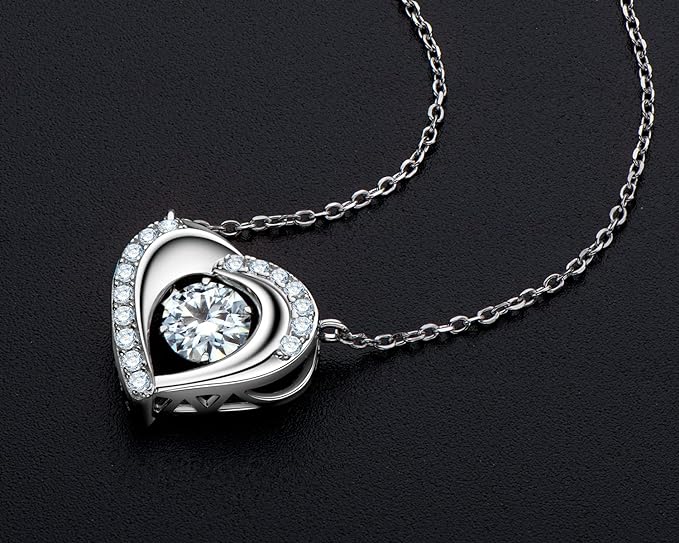 ONE :💎Pendant Necklace💎 Color: Dancing Heart-0.8ct MOISSANITE DIAMOND WHITE GOLD PLATED OVER 925 STERLNG SILVER