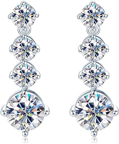 ONE PAIR: 925 Sterling Silver DROP MOISSANITE Earrings  Brilliant ROUND CUT Color: New 28mm-White Gold 4CT HIGH QUALITY MOISSANITE DIAMOND