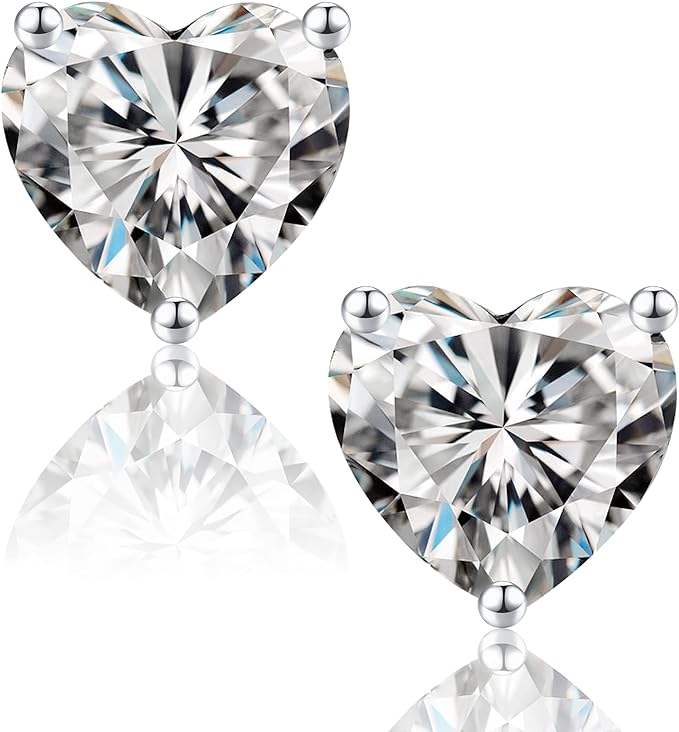 ONE PAIR: HEARTS MOISSANITE Diamonds STUD EARRINGS 6.5MM-2ct.tw(1ct*2