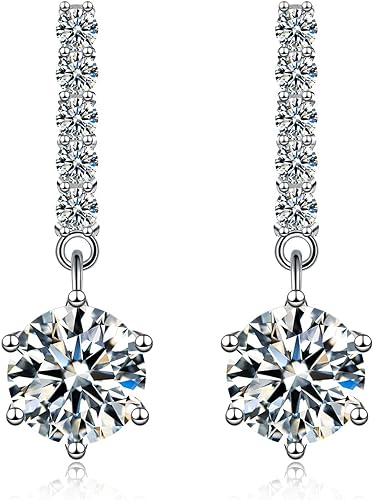 ONE PAIR: 925 Sterling Silver MOISSANITE DROP Earrings HIGH QUALITY MOISSANITE DIAMOND Brilliant ROUND CUT