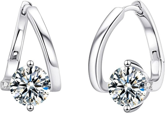 ONE PAIR: 925 Sterling Silver MOISSANITE HOOP Earrings HIGH QUALITY MOISSANITE DIAMOND Brilliant ROUND CUT