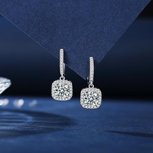 ONE PAIR: 925 Sterling Silver MOISSANITE DROP Earrings HIGH QUALITY MOISSANITE DIAMOND Brilliant ROUND CUT