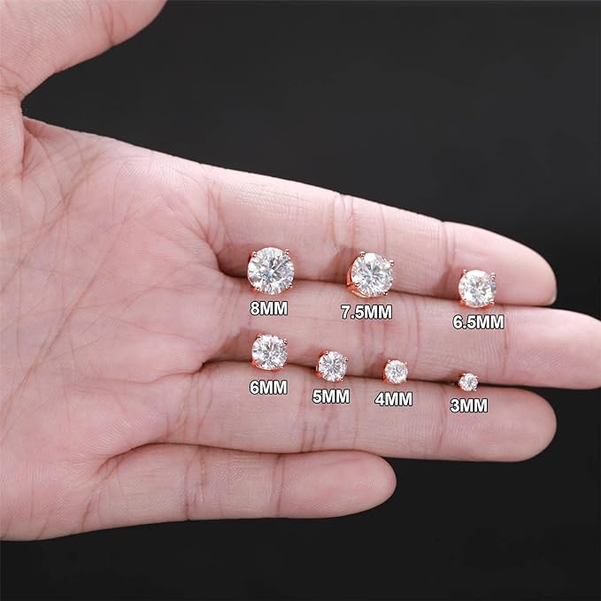 ONE PAIR: of Earrings 1.6 carats (0.8ct 6mm*2) Screw Back Color Rose Gold HIGH QUALITY MOISSANITE DIAMOND EARRINGS SCREW BACK