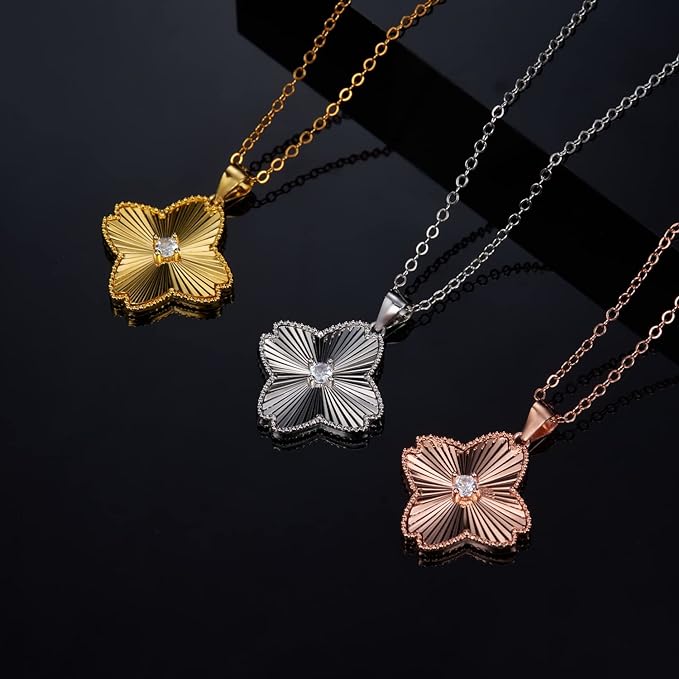 ONE :💎Pendant MOISSANITE Necklace 💎, Clover WHITE GOLD PLATED OVER 925 STERLNG SILVER