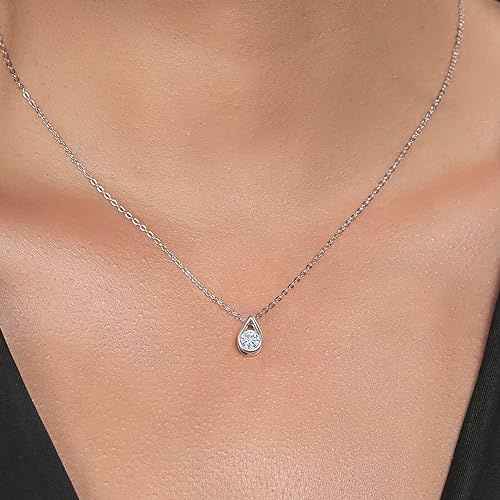 ONE : 💎Pendant Necklace 💎 MOISSANITE DIAMOND Teardrop Pendant Necklace For Women (0.50 Ct, Round 5MM, with 18 Inch Silver Chain)