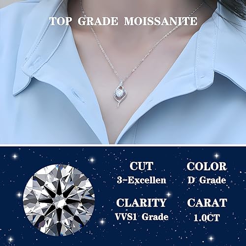ONE : 💎Pendant Necklace 💎 MOISSANITE DIAMOND 1 Carats D Color VVS1 Clarity 18K Gold Plated OVER 925 Sterling Silver Necklace for Women Style: Helicoid