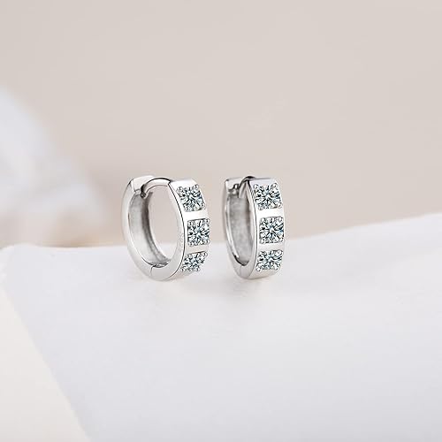 ONE PAIR: 925 Sterling Silver MOISSANITE HOOP Earrings HIGH QUALITY MOISSANITE DIAMOND Brilliant ROUND CUT