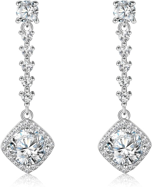 ONE PAIR: 925 Sterling Silver HOOP DROP MOISSANITE Earrings  Brilliant ROUND CUT HIGH QUALITY MOISSANITE DIAMOND 18 K White Gold Plated