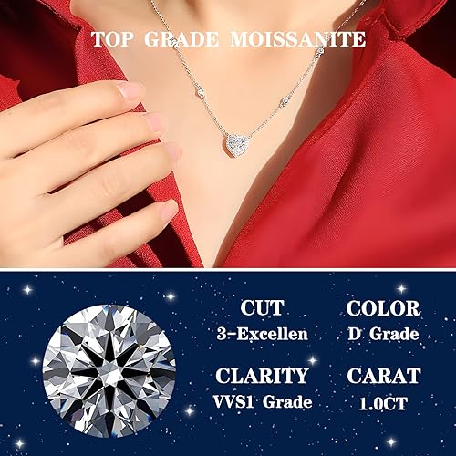 ONE : 💎Pendant Heart Necklace 💎 MOISSANITE DIAMOND 1 Carats D Color VVS1 Clarity 18K Gold Plated OVER 925 Sterling Silver Necklace for Women