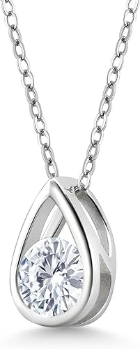 ONE : 💎Pendant Necklace 💎 MOISSANITE DIAMOND Teardrop Pendant Necklace For Women (0.50 Ct, Round 5MM, with 18 Inch Silver Chain)