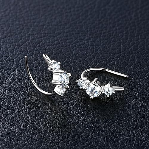 ONE PAIR: 925 Sterling Silver MOISSANITE Earrings HIGH QUALITY MOISSANITE DIAMOND Brilliant ROUND CUT Color: 5MM-Open Hoops