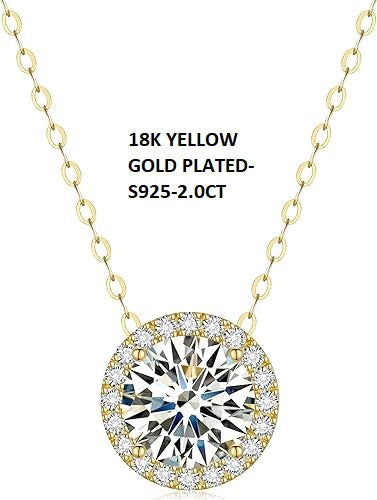 ONE :💎Pendant Necklace 💎MOISSANITE DIAMOND Color: SILVER 18K YELLOW GOLD PLATED-S925-2.0CT