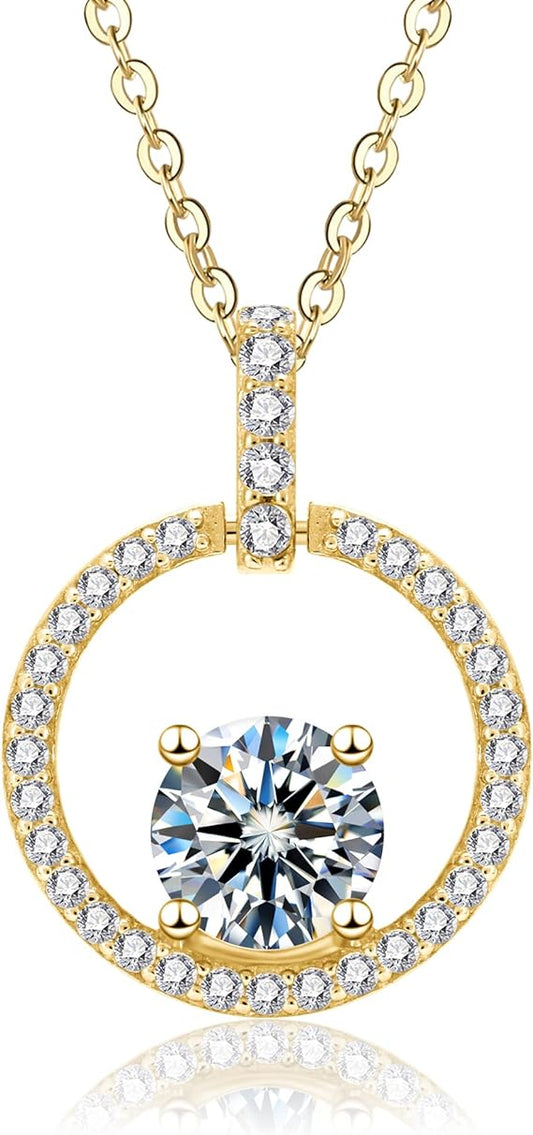 ONE :💎Pendant Necklace💎 1.0 CARAT MOISSANITE YELLOW GOLD PLATED OVER 925 STERLNG SILVER