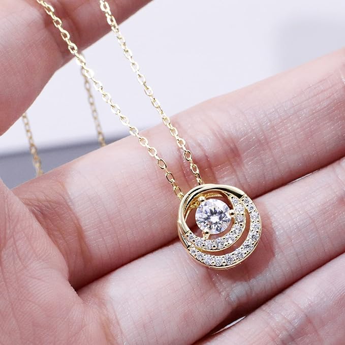 ONE :💎Pendant Necklace 💎MOISSANITE DIAMOND Color: SILVER Style: Double Halo 0.5ct