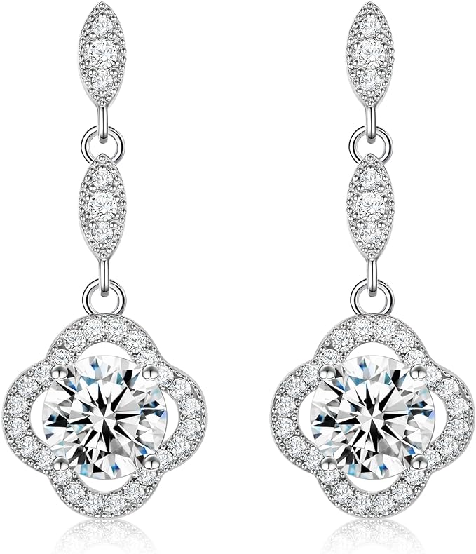 ONE PAIR: 925 Sterling Silver HOOP DROP MOISSANITE Earrings  Brilliant ROUND CUT HIGH QUALITY MOISSANITE DIAMOND 18 K White Gold Plated