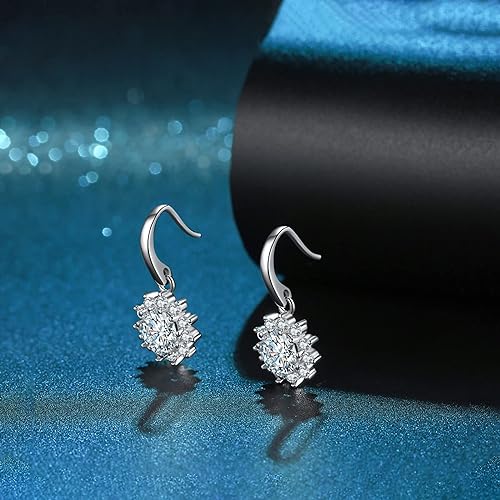 ONE PAIR: 925 Sterling Silver MOISSANITE DROP Earrings HIGH QUALITY MOISSANITE DIAMOND Brilliant ROUND CUT