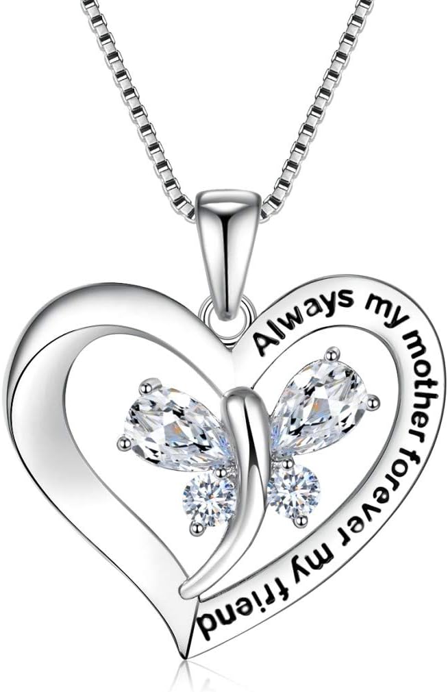 ONE PAIR: CZ Crystal Platinum Plated Silver Necklace Gifts for Mom Wife Girlfriend Her on Mothers Day Anniversary Birthday Gifts for Women Always My Mother Forever My Friend necklace