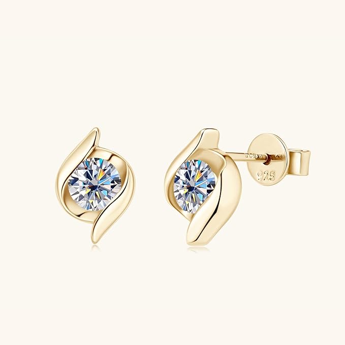 ONE PAIR: Gorgeous The angel wings stud earrings MOISSANITE DIAMONDS D Color VVS1 Clarity Brilliant (2pcs)/5mm MOISSANITE diamonds, 1.0cttw per pair