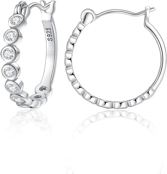 ONE PAIR: Hoop Earrings Cuff 925 Sterling Silver with 18K White Gold Plated HIGH QUALITY MOISSANITE DIAMOND EARRINGS