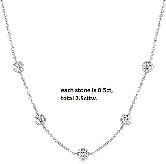 ONE :💎Pendant Necklace💎 5 MOISSANITE Stones, each stone is 0.5ct, total 2.5cttw. MOISSANITE DIAMOND Classic 5 Stones18k WHITE GOLD PLATED OVER 925 STERLNG SILVER