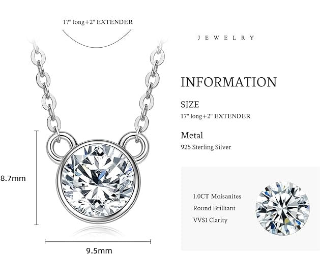 ONE :💎Pendant Necklace💎 1.0 CARAT MOISSANITE WHITE GOLD PLATED OVER 925 STERLNG SILVER