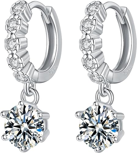 ONE PAIR: 925 Sterling Silver MOISSANITE DANGLE Earrings HIGH QUALITY MOISSANITE DIAMOND Brilliant ROUND CUT