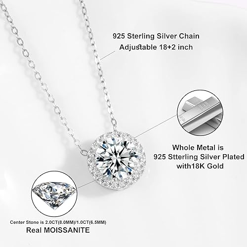 ONE :💎Pendant Necklace 💎MOISSANITE DIAMOND Color: SILVER 18K WHITE GOLD PLATED-S925-0.5CT