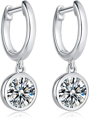 ONE PAIR: 925 Sterling Silver MOISSANITE DANGLE DROP Earrings HIGH QUALITY MOISSANITE DIAMOND Brilliant ROUND CUT