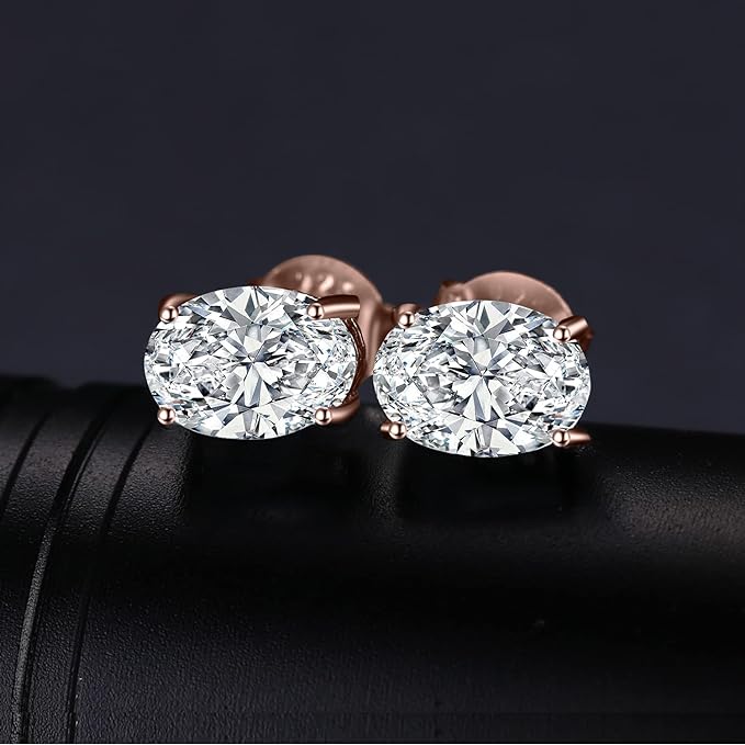 ONE PAIR: MOISSANITE Solitaire Stud Earrings, 925 Sterling Silver 14k Gold Plated Earrings for Her, Classic Simulated Diamond Earrings VVS D-F Color: 3-Rose Gold Plated-MOISSANITE